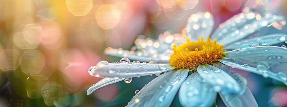 Close-up of a flower in drops of water. Selective focus. Nature.