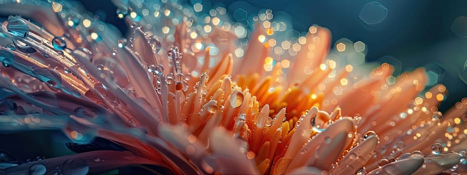 Close-up of a flower in drops of water. Selective focus. Nature.