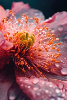 Close-up of a flower in drops of water. Selective focus. Nature.