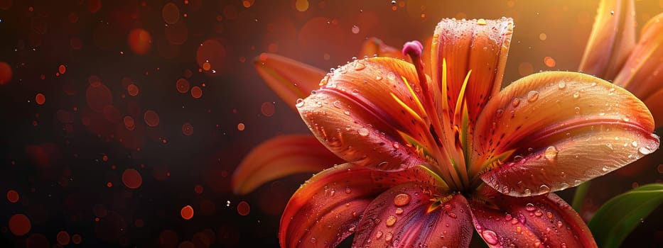 Close-up of a flower in drops of water. Selective focus. Nature.