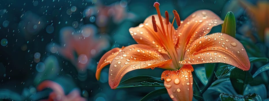 Close-up of a flower in drops of water. Selective focus. Nature.