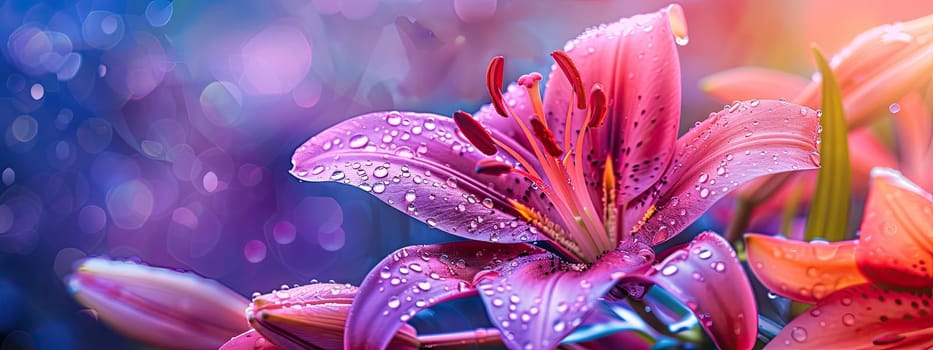 Close-up of a flower in drops of water. Selective focus. Nature.