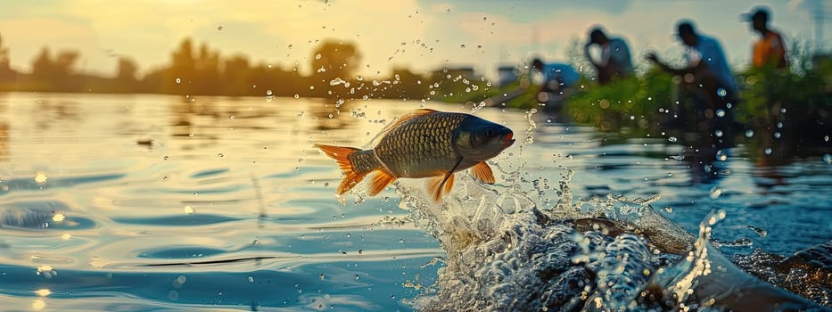 Fishermen catch fish while fishing. Selective focus. Nature.