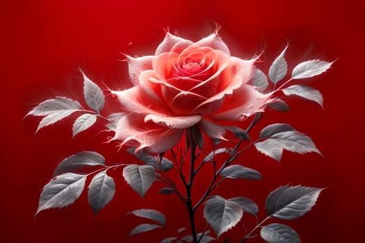 Beautiful flowering rose on a red background .