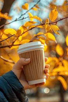 A glass of coffee in a woman's hand in the park. Selective focus. nature.