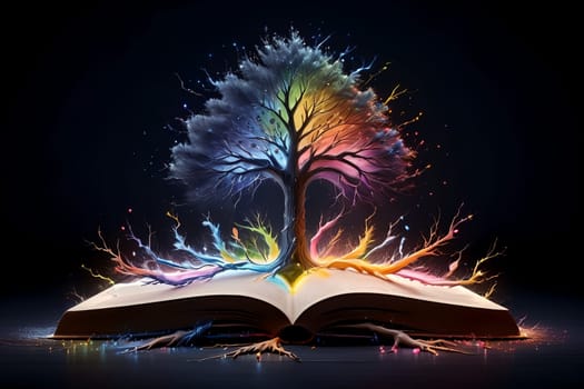 open book and tree of knowledge, abstract background .