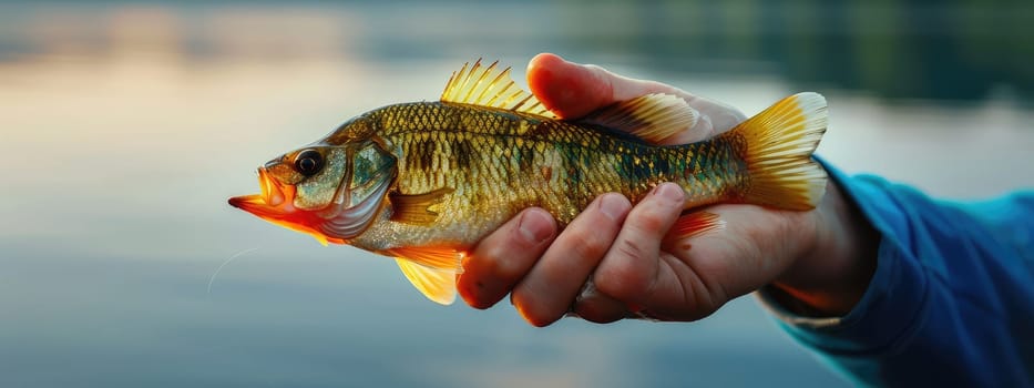 The fisherman holds a big fish in his hands. Selective focus. nature.