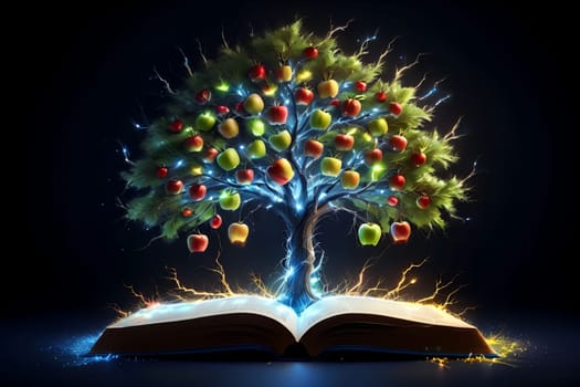 open book and tree of knowledge, abstract background .