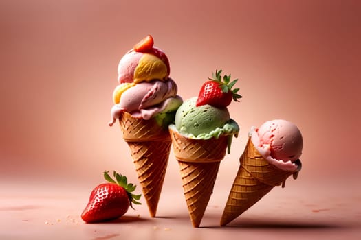 strawberry ice cream in a waffle cup .