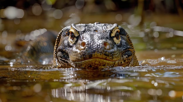 Large monitor lizard in the water. Selective focus. Nature.