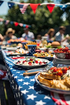 Food outside on tables in the garden. Selective focus. nature.