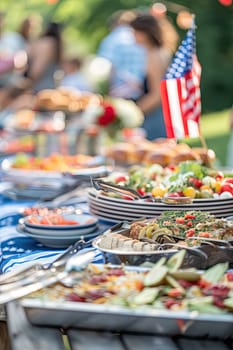 Food outside on tables in the garden. Selective focus. nature.