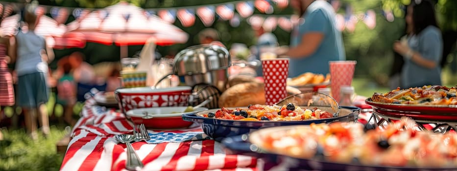 Food outside on tables in the garden. Selective focus. nature.