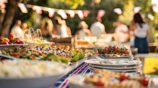 Food outside on tables in the garden. Selective focus. nature.