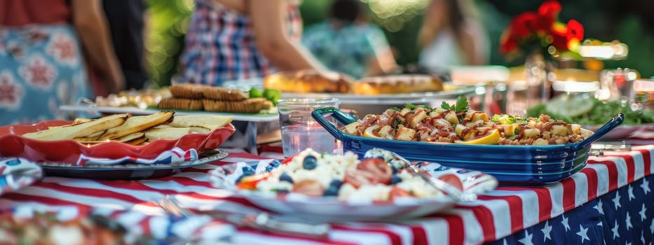 Food outside on tables in the garden. Selective focus. nature.