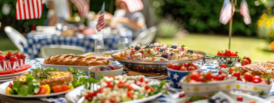 Food outside on tables in the garden. Selective focus. nature.