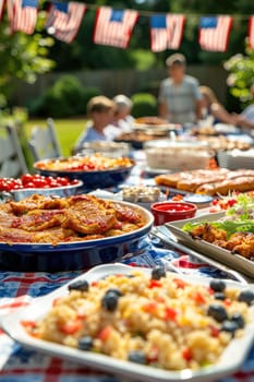 Food outside on tables in the garden. Selective focus. nature.