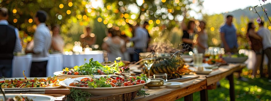 Food outside on tables in the garden. Selective focus. nature.