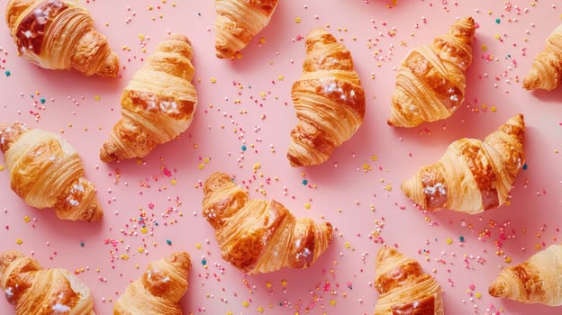 Lots of delicious croissants. Selective focus. Food.