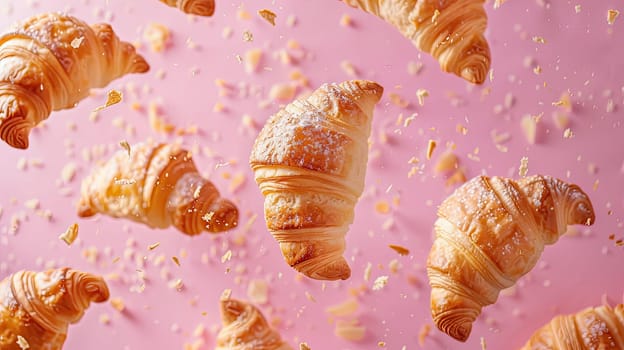 Lots of delicious croissants. Selective focus. Food.