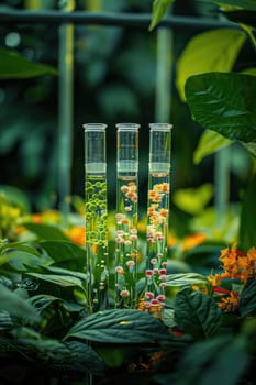 Test tubes with samples in nature. Selective focus. nature.