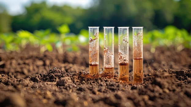 Test tubes with soil samples in nature. Selective focus. Nature.