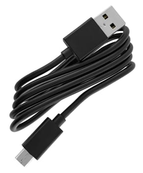 cable with USB and Type-C connector insulated on white background