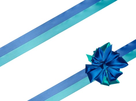 Blue silk ribbon, wrapped gift on an isolated background