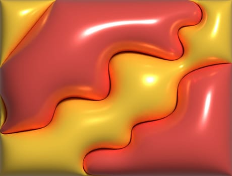 Red and yellow volumetric figures with a smooth shiny surface, 3D rendering illustration