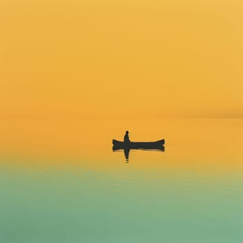 A boat peacefully glides on the surface of a serene lake, under the colorful sky at sunset, creating a stunning scene of tranquility and beauty