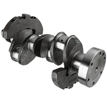 Crankshaft, spare part from car engine on white background in insulation