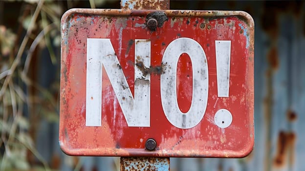 A rusted out no parking sign sits atop a weathered metal pole amidst an urban setting.