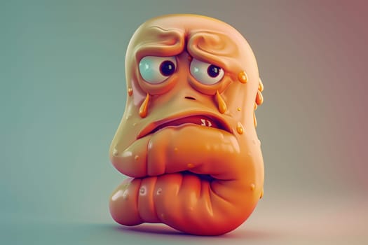 A cartoon character with a sad expression on their face, possibly due to stomach pain or discomfort.