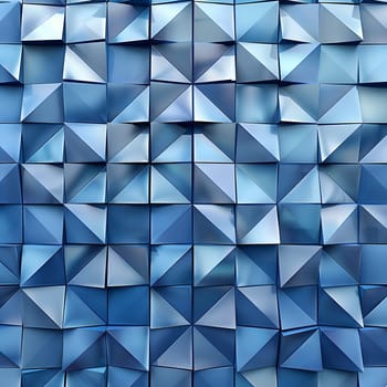 A close up of an aqua geometric pattern on the wall, featuring triangles, rectangles, and symmetry. The electric blue hues create a mesmerizing textile art