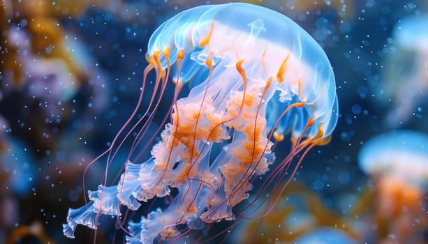 A stunning jellyfish gracefully moves through ocean waters, embodying beauty and elegance in its marine habitat