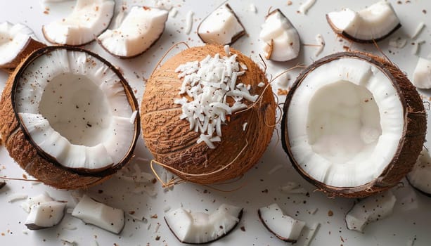 Three halved coconuts coated with shredded coconut make a delicious dish with staple ingredients cooked uniquely