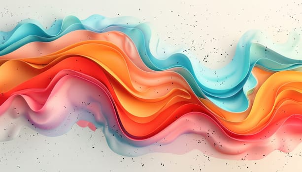 A vibrant wave painting set against a white backdrop, featuring colors like orange, magenta, and electric blue