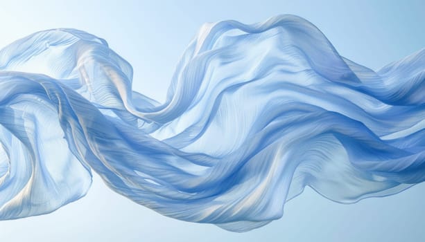 A blue cloth is fluttering in the wind against a blue backdrop, creating a sense of harmony and movement