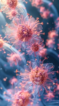 Focus on pink underwater flowers, submerged below water surface, showcasing natures beauty in aquatic settings