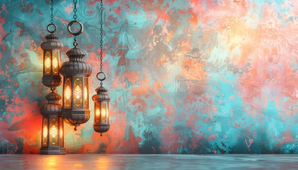 A multitude of lanterns hang from above, casting a gentle glow throughout the room, creating a cozy atmosphere