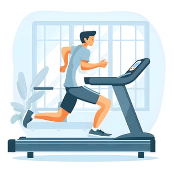 Engaging in circuit training, the man finds comfort in the rhythmic movement of his legs and the balance of his knees and elbows while running on the treadmill at the gym