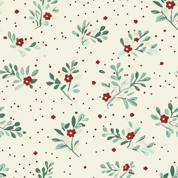 Seamless holiday pattern, tileable botanical English holly, winterberry Christmas branch country print for wallpaper, wrapping paper, scrapbook, fabric and product design art
