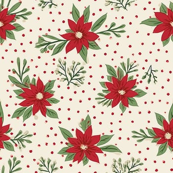 Seamless pattern, tileable Christmas holiday floral country dots print, English countryside flowers for wallpaper, wrapping paper, scrapbook, fabric and product design motif