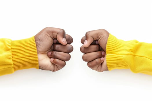 close up of two young people bumping fists. Conflict concept.