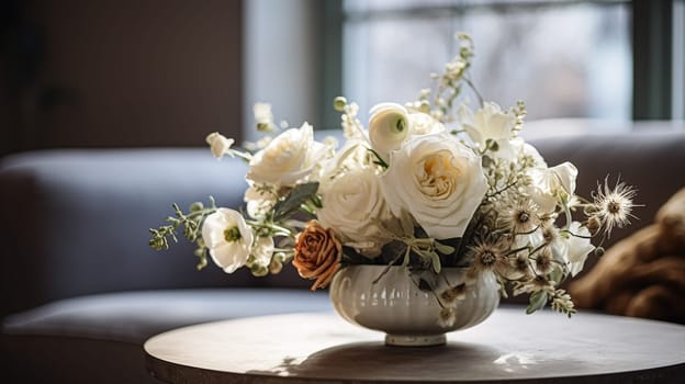 Beautiful floral arrangement with winter, autumn or early spring botanical plants and flowers