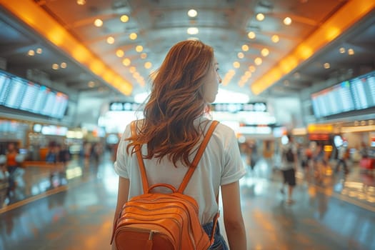 Tourism in passenger hall at airport.