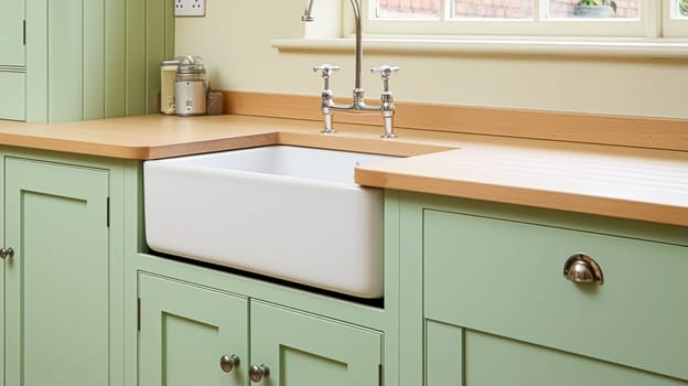 Mint cottage kitchen interior design, home decor and house improvement, English in frame kitchen cabinets in a country house interiors