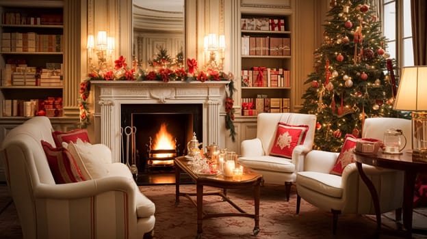 Christmas at the manor, English countryside decoration and festive interior decor