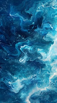 An artistic closeup of a swirling pattern resembling a wind wave in shades of electric blue and white, reminiscent of fluid liquid motion on a marbled background