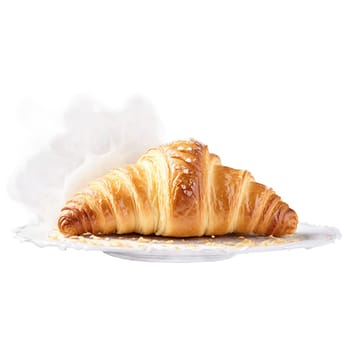 Buttery croissant flaky layers torn apart with steam rising from the center Food and culinary. Food isolated on transparent background.